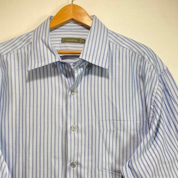 Ermenegildo Zegna Tops - Ermenegildo Zegna Mens 3XL Blue White Striped Cotton Long Sleeve  Shirt